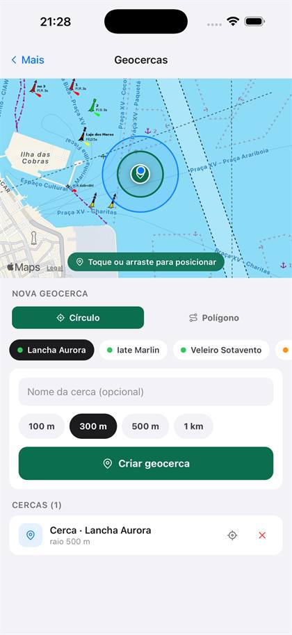 Criação e gestão de geocercas no aplicativo NautMax